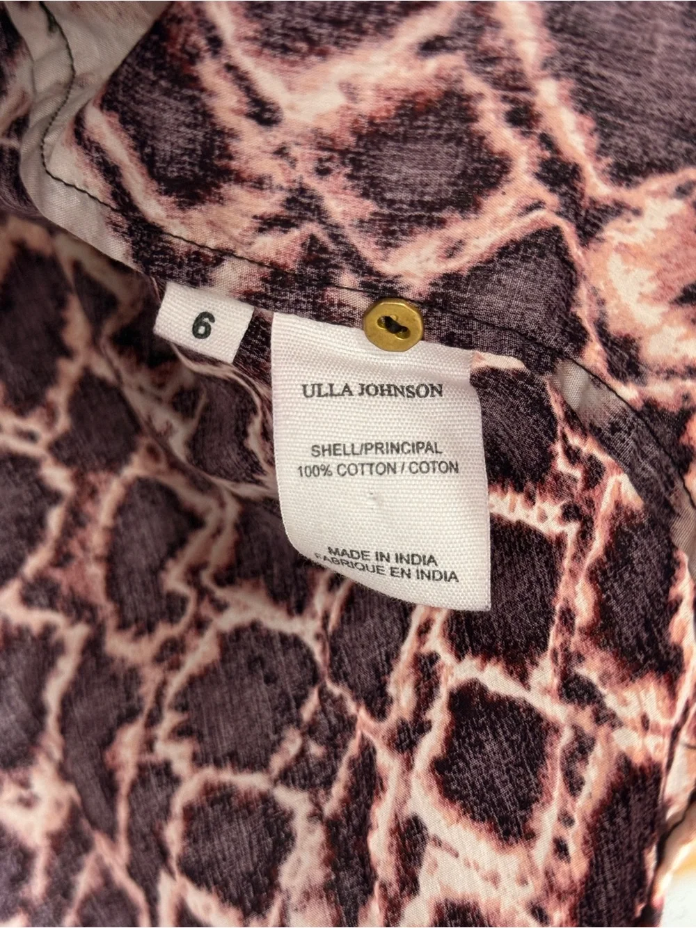 Ulla Johnson Imani Shibori Tie Dye Puff Sleeve Cotton Blouse Burgundy - Size 6